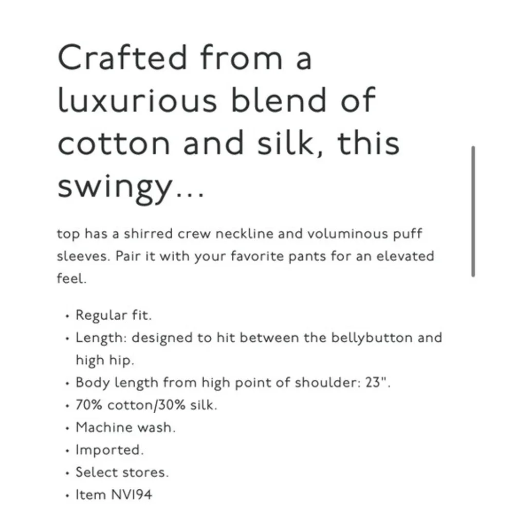Madewell measurements body
